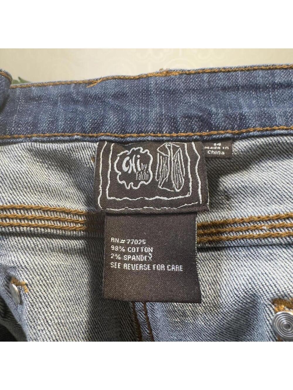 Y2K Patchwork Bootcut Dark Blue Wash Jeans Boho Western - Picture 4 of 5